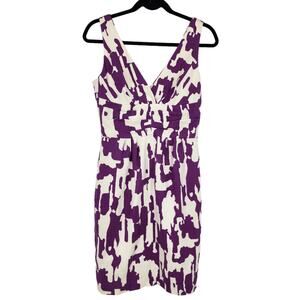 Trina Turk Short V-Neck Sleeveless Fitted Waist Purple & White Dress Size 4